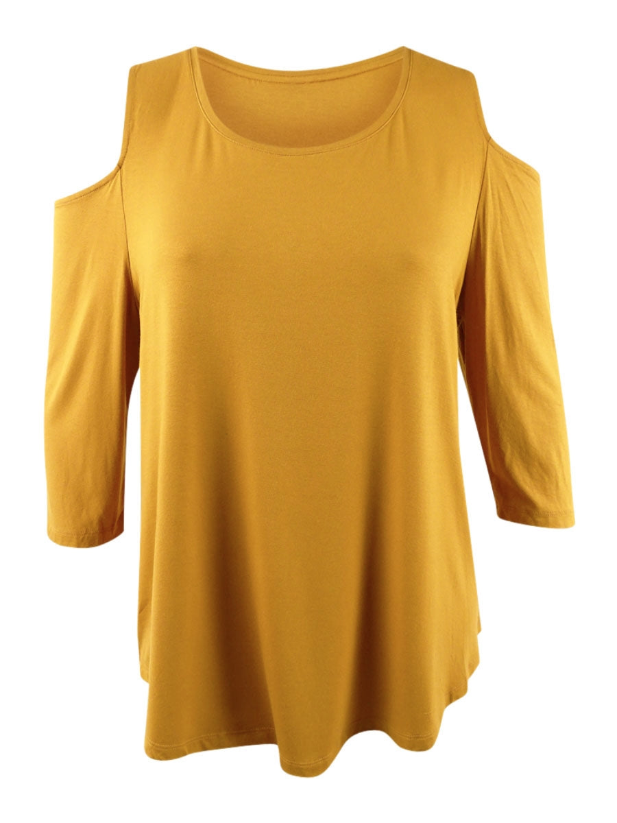 JM Collection Top feminino com ombros descobertos, amarelo, tamanho XX-G