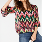Blusa feminina com estampa de zigue-zague e manga sino, INC International Concepts, rosa, tamanho pequeno P