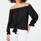 Blusa ombro a ombro feminina INC International Concepts, preta, tamanho grande