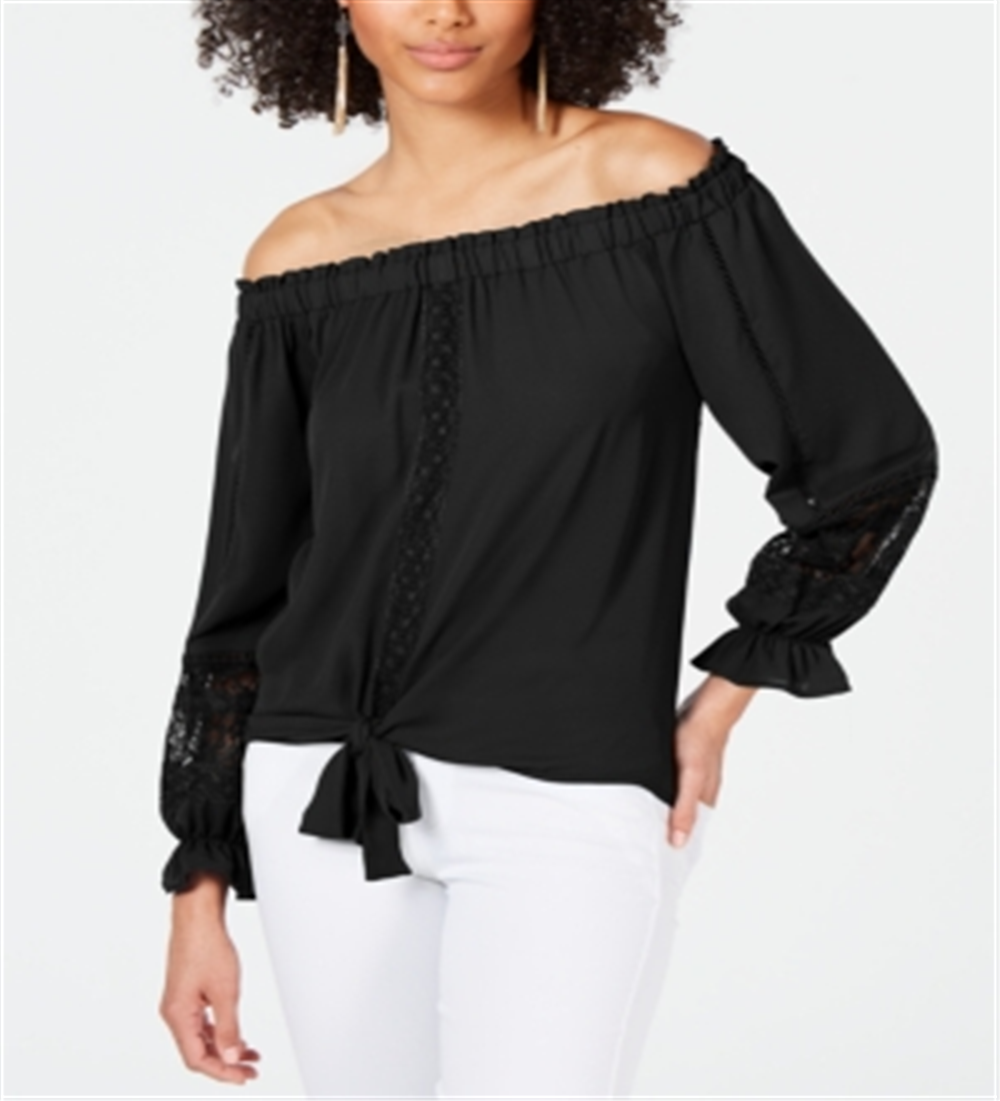 Blusa ombro a ombro feminina INC International Concepts, preta, tamanho grande