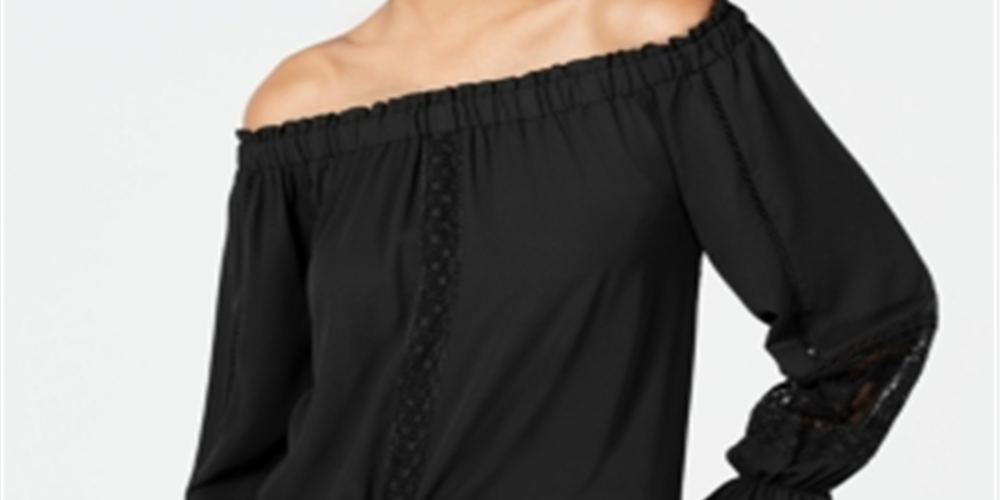 Blusa ombro a ombro feminina INC International Concepts, preta, tamanho grande