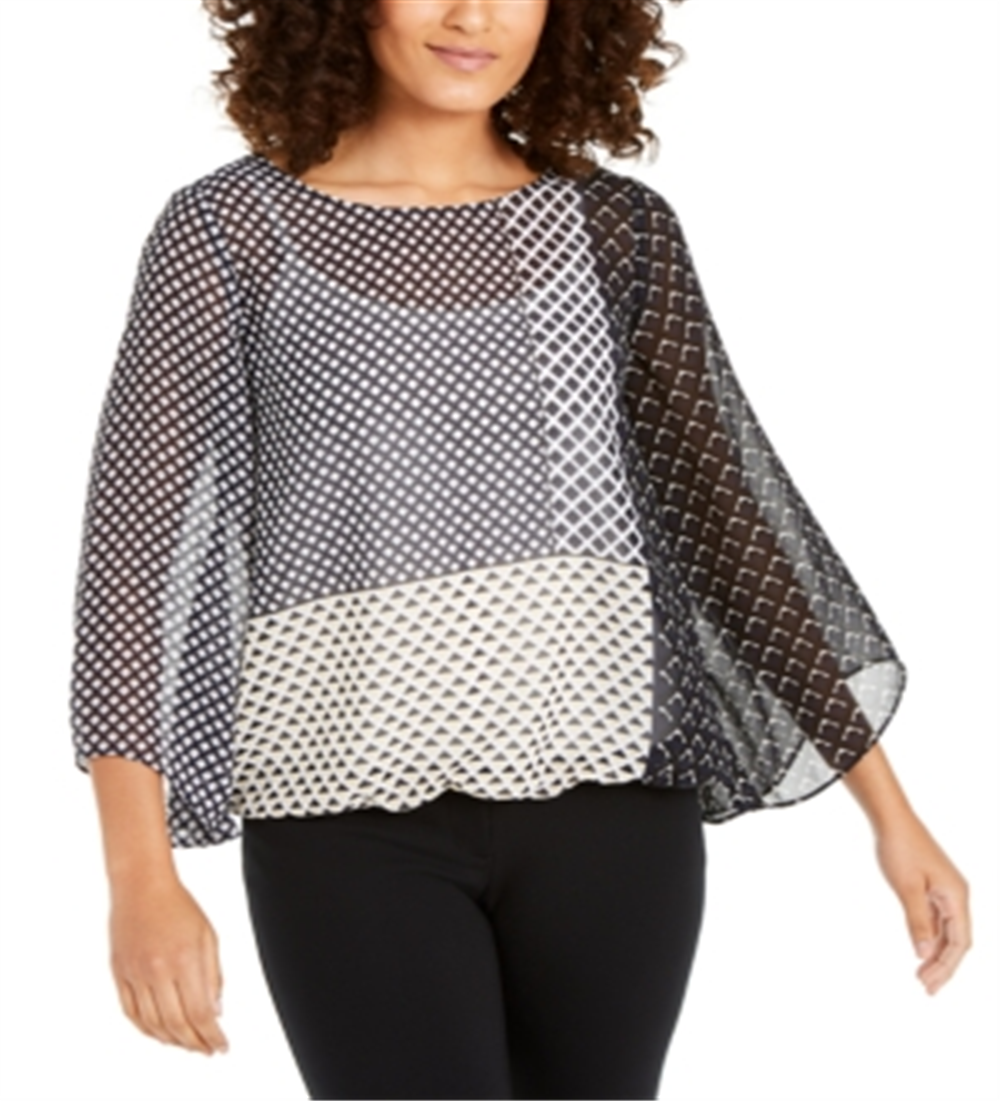 Blusa feminina Alfani com estampa de manga de anjo, preta, vários tamanhos, pequena P