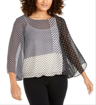 Blusa feminina Alfani com estampa de manga de anjo, preta, vários tamanhos, pequena P