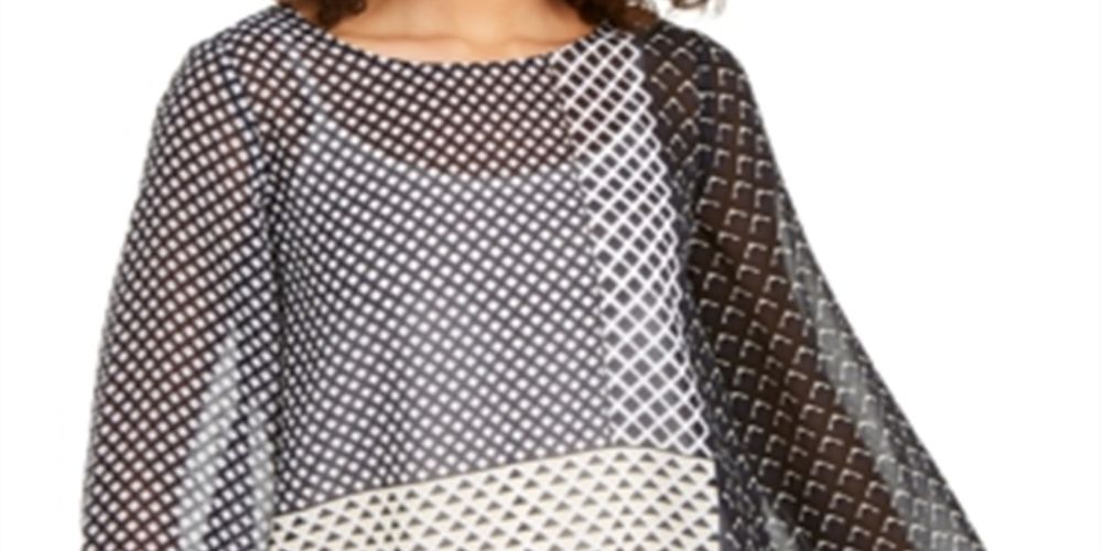 Blusa feminina Alfani com estampa de manga de anjo, preta, vários tamanhos, pequena P