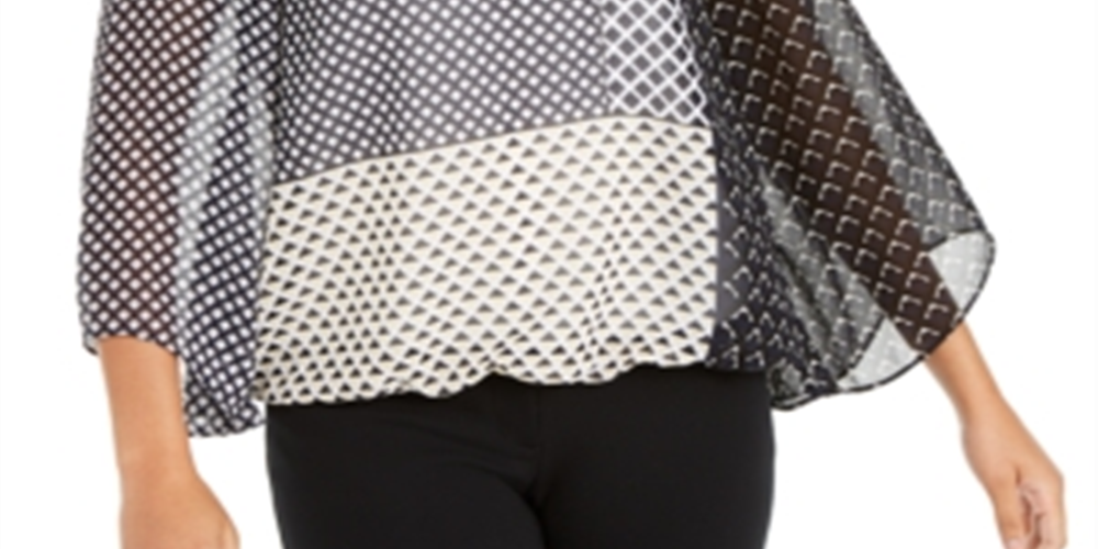 Blusa feminina Alfani com estampa de manga de anjo, preta, vários tamanhos, pequena P