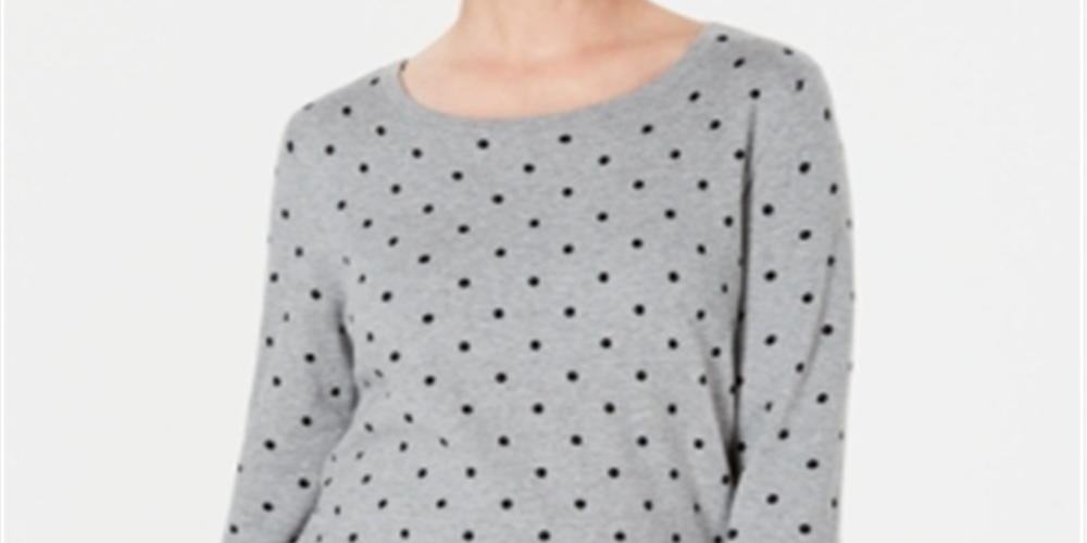 Karen Scott Suéter feminino estampado manga 3/4 cinza tamanho grande