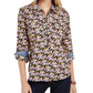 Blusa feminina Tommy Hilfiger com decote floral e zíper, rosa, tamanho pequeno