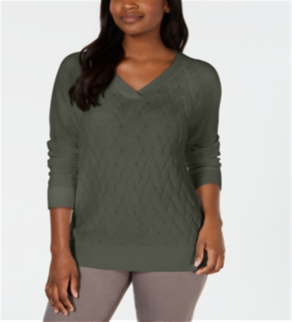 Karen Scott Suéter Feminino Basket Stitch Verde Tamanho P