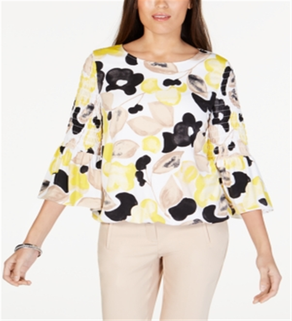 Blusa feminina Alfani com estampa de manga comprida e bolhas, tamanho pequeno e médio, amarela