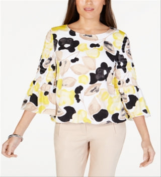 Blusa feminina Alfani com estampa de manga comprida e bolhas, tamanho pequeno e médio, amarela