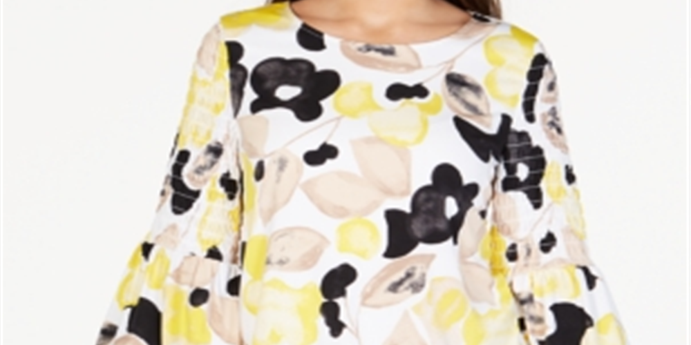 Blusa feminina Alfani com estampa de manga comprida e bolhas, tamanho pequeno e médio, amarela