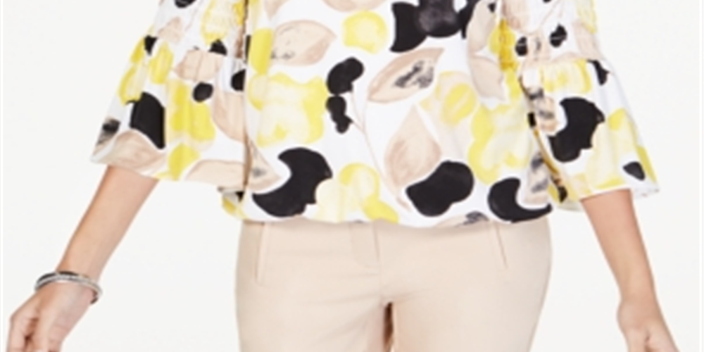 Blusa feminina Alfani com estampa de manga comprida e bolhas, tamanho pequeno e médio, amarela
