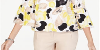 Blusa feminina Alfani com estampa de manga comprida e bolhas, tamanho pequeno e médio, amarela