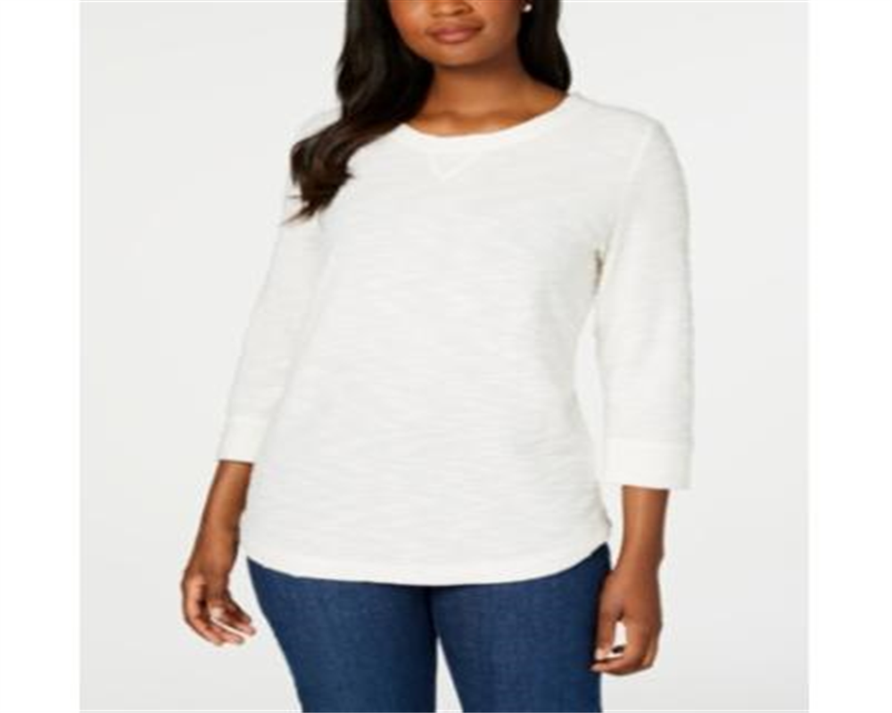 Karen Scott Blusa feminina Space Dye com manga 3/4, branca, tamanho pequeno G
