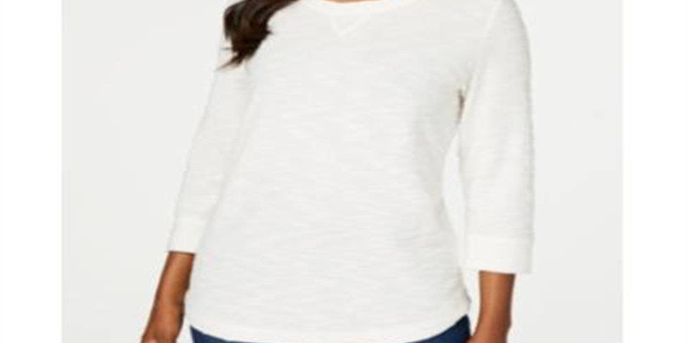 Karen Scott Blusa feminina Space Dye com manga 3/4, branca, tamanho pequeno G