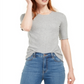 Blusa feminina Maison Jules com decote redondo e manga cotovelo, cinza, tamanho médio