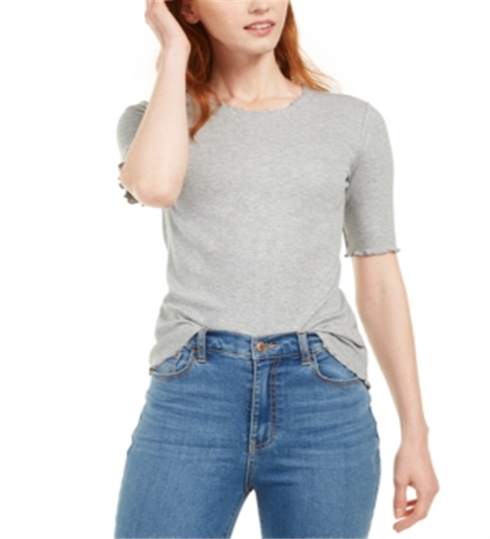 Blusa feminina Maison Jules com decote redondo e manga cotovelo, cinza, tamanho médio