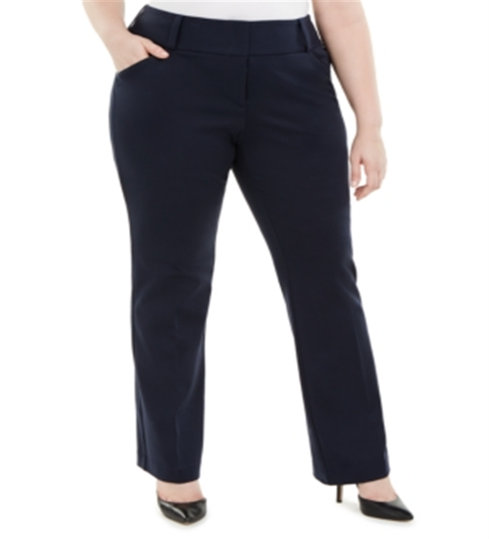 Calça Alfani Feminina Plus Tummy Control com Acabamento em Couro Sintético Azul Marinho Tamanho 26W