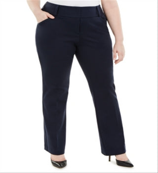 Calça Alfani Feminina Plus Tummy Control com Acabamento em Couro Sintético Azul Marinho Tamanho 26W