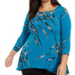 Blusa feminina Alfani Plus com estampa de lenço e bainha, azul, tamanho 1X