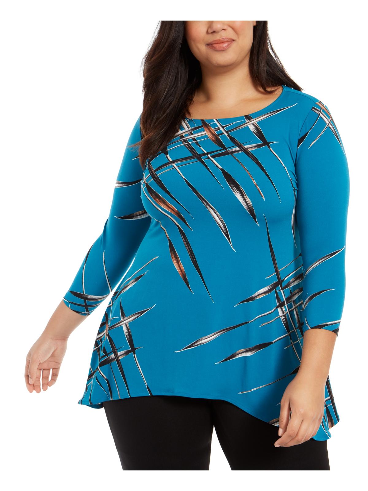 Blusa feminina Alfani Plus com estampa de lenço e bainha, azul, tamanho 1X