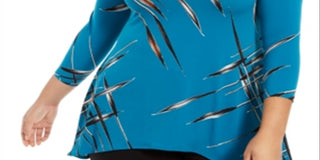 Blusa feminina Alfani Plus com estampa de lenço e bainha, azul, tamanho 1X