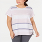 Camiseta Calvin Klein Plus Vista Listrada Feminina Rosa Tamanho 2X