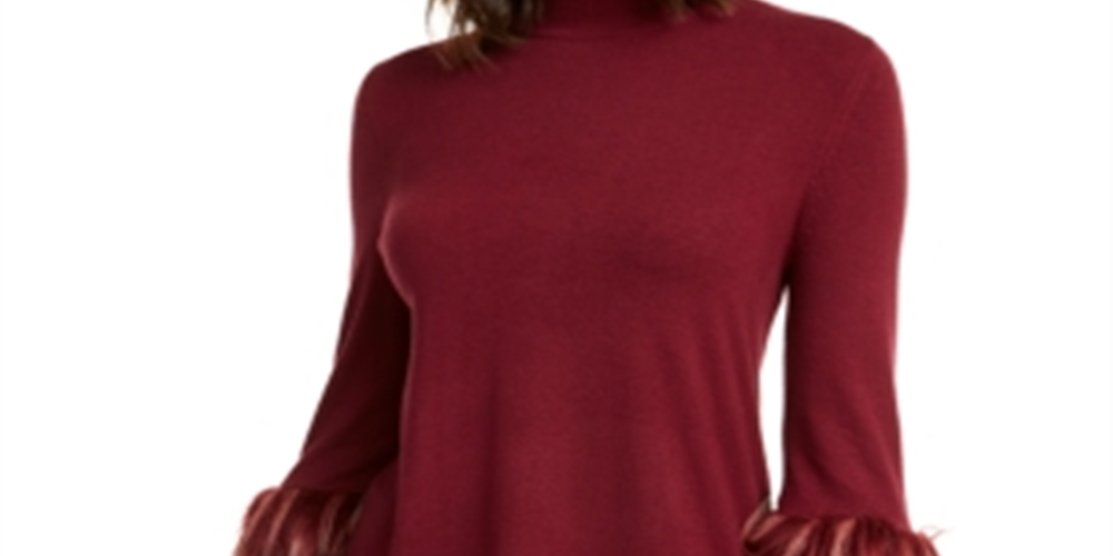Alfani Suéter túnica feminino com punho de pele sintética e gola simulada, tamanho pequeno, vermelho, extrapequeno
