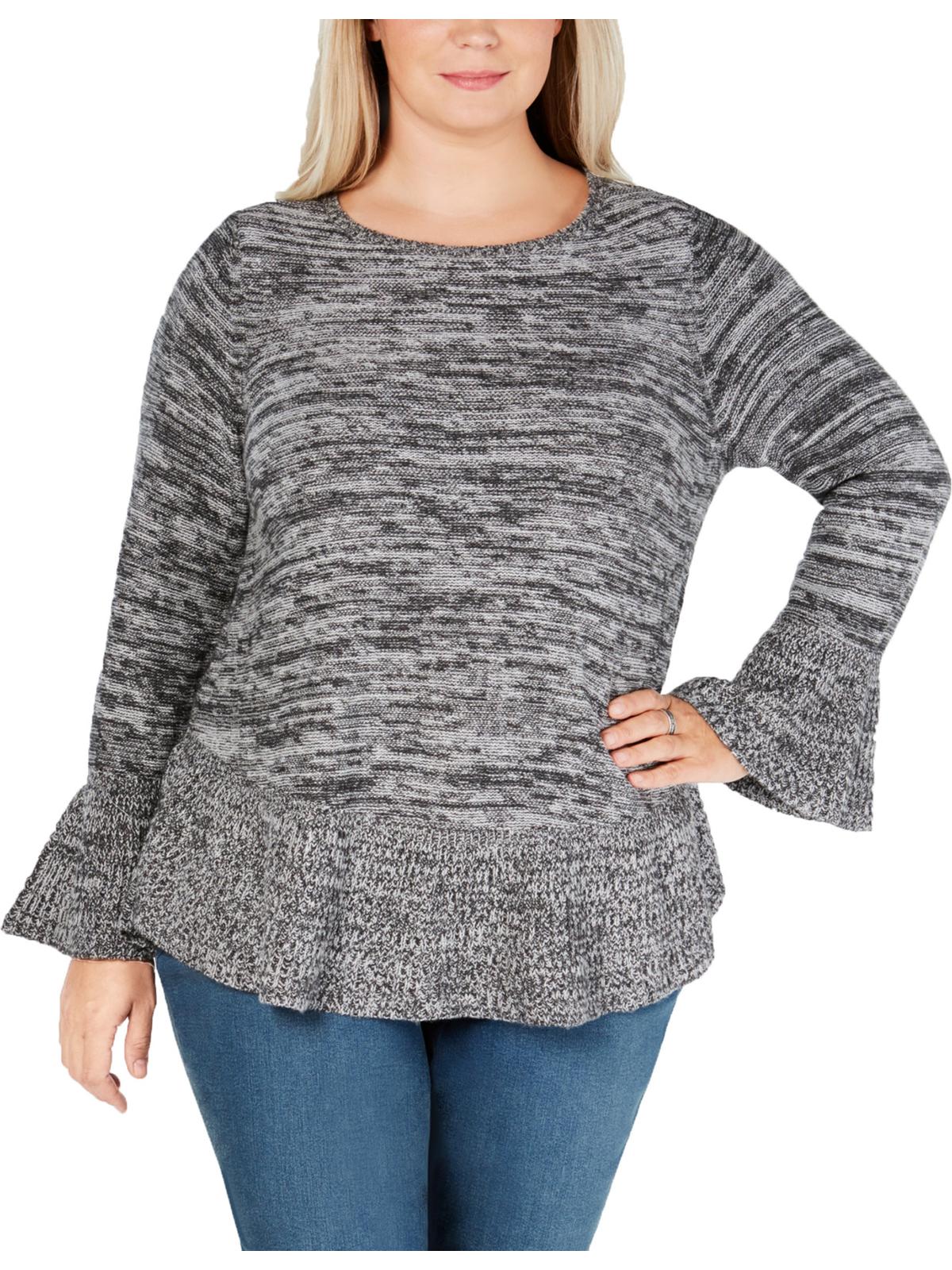 Suéter feminino plus size mesclado com babados e bainha cinza tamanho 1X da Style &amp; Co