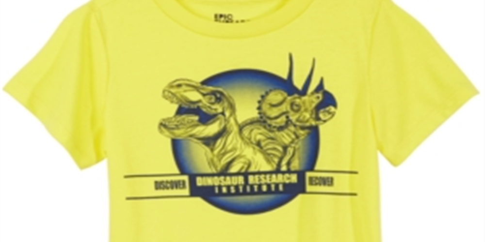 Camiseta infantil Epic Threads Little Boy's Dino Research, amarela, tamanho 7