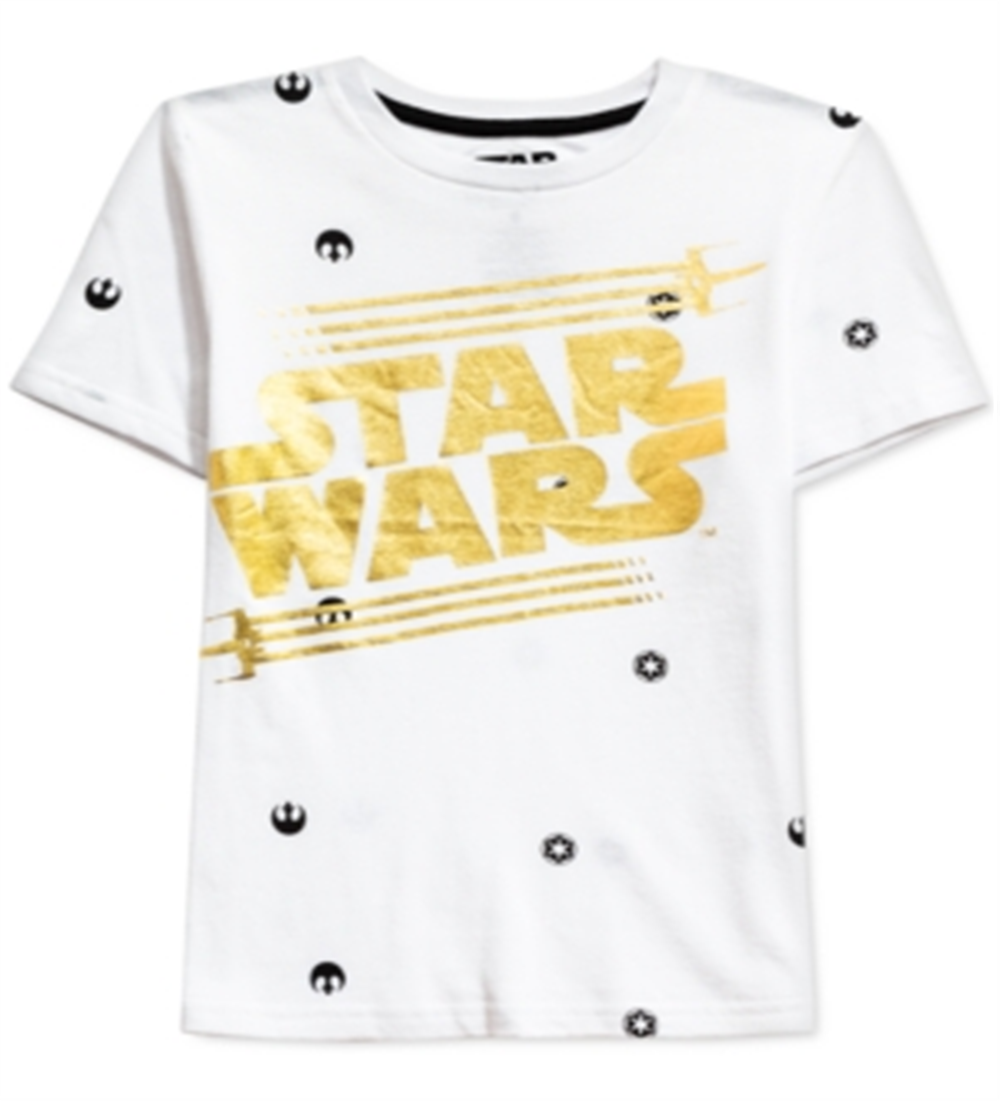 Camiseta infantil Star Wars com logotipo metálico para meninos, branca, tamanho 6
