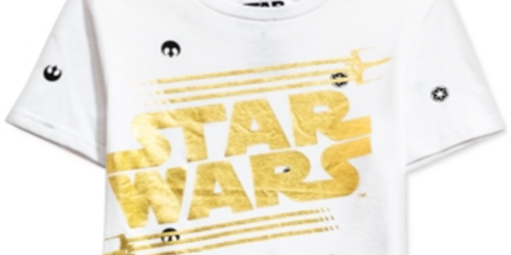 Camiseta infantil Star Wars com logotipo metálico para meninos, branca, tamanho 6
