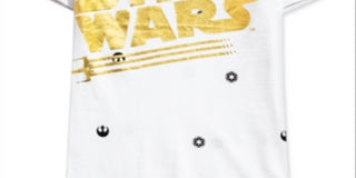Camiseta infantil Star Wars com logotipo metálico para meninos, branca, tamanho 6