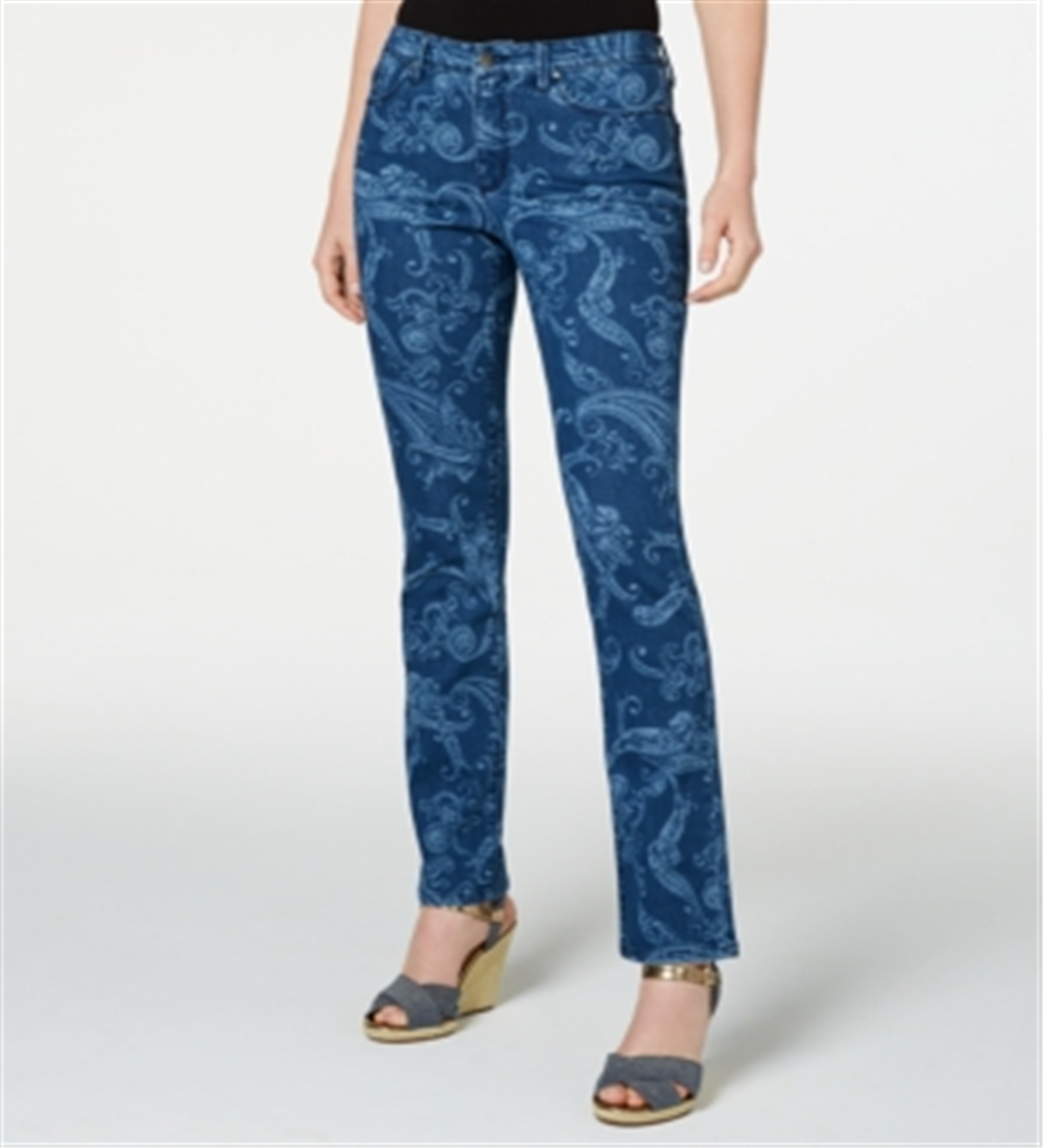 Calça jeans feminina Charter Club estampada Lexington reta azul tamanho 14 pequena