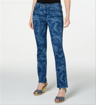 Calça jeans feminina Charter Club estampada Lexington reta azul tamanho 14 pequena