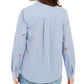 Camisa feminina listrada de algodão bordada Charter Club, azul e branca, tamanho pequeno e médio
