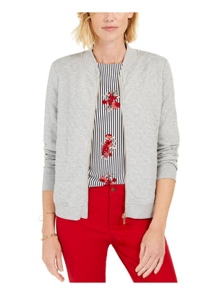 Jaqueta bomber feminina de malha texturizada Charter Club, cinza, tamanho pequeno