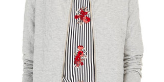 Jaqueta bomber feminina de malha texturizada Charter Club, cinza, tamanho pequeno