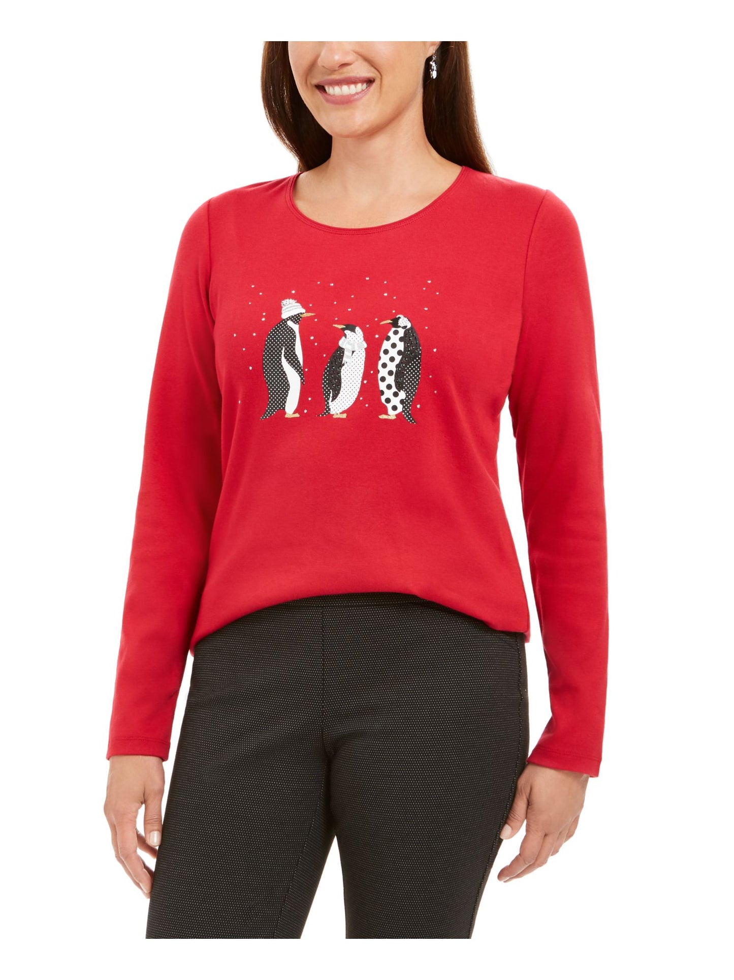 Karen Scott Blusa Feminina Manga Longa Gola Redonda Estampada Tamanho Pequeno Grande