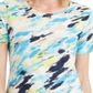 Camiseta feminina estampada com gola redonda JM Collection, azul, tamanho X-S