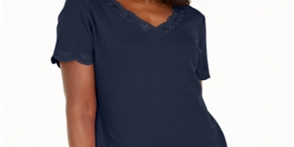 Camiseta feminina Karen Scott de algodão com decote em V e estampa recortada, azul, tamanho médio