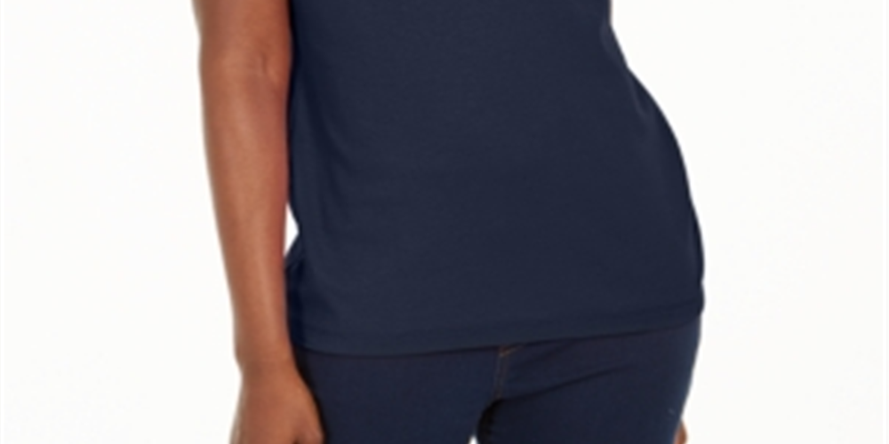 Camiseta feminina Karen Scott de algodão com decote em V e estampa recortada, azul, tamanho médio