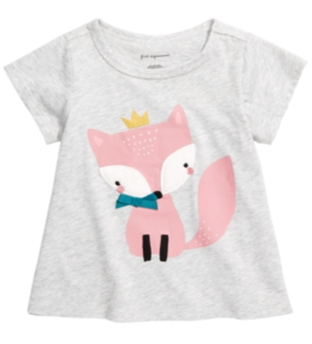 Camiseta infantil Fox para meninas First Impressions, cinza, tamanho 6-9 meses