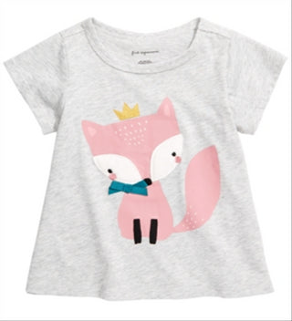 Camiseta infantil Fox para meninas First Impressions, cinza, tamanho 6-9 meses
