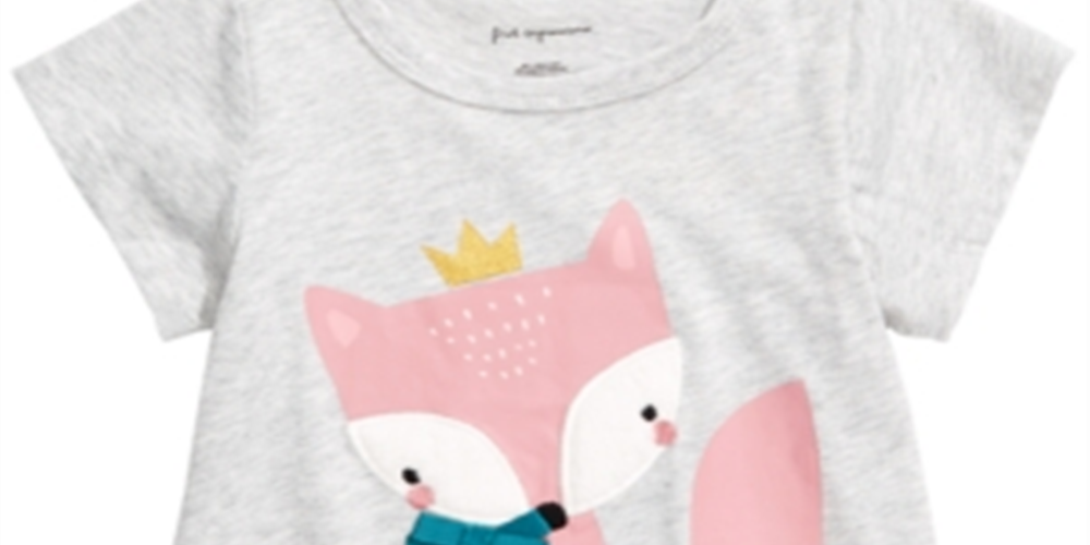 Camiseta infantil Fox para meninas First Impressions, cinza, tamanho 6-9 meses