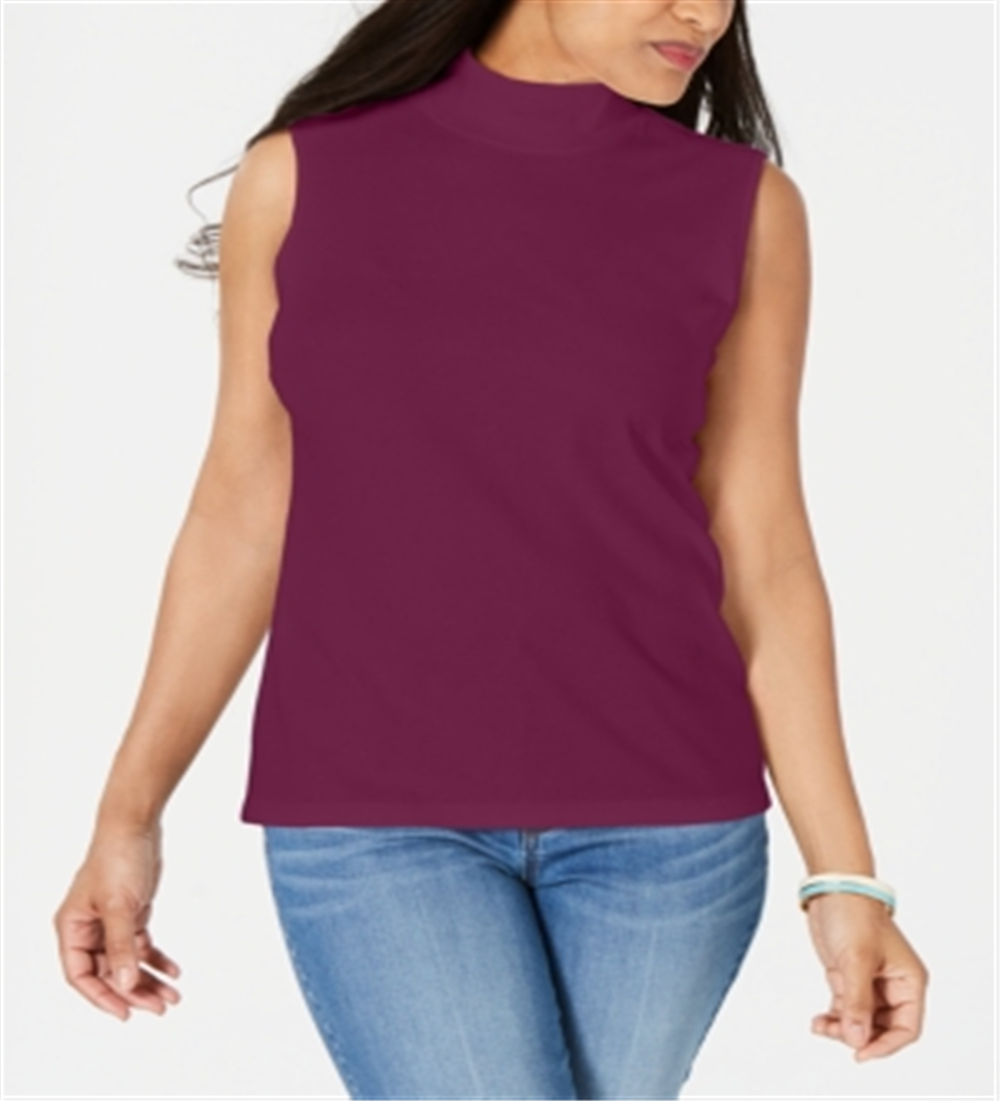 Karen Scott Blusa Feminina Gola Falsa Sem Mangas Outono Berry Tamanho Grande
