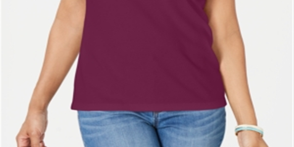 Karen Scott Blusa Feminina Gola Falsa Sem Mangas Outono Berry Tamanho Grande