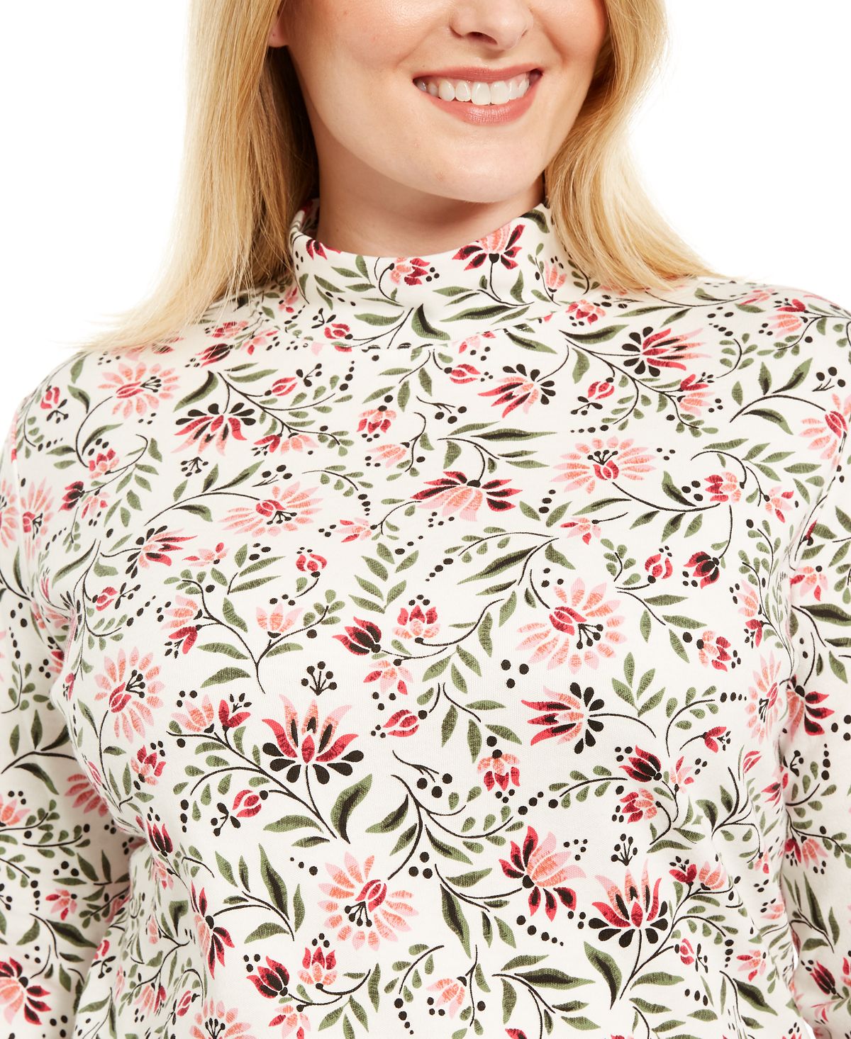 Blusa feminina Karen Scott com estampa de gola falsa, branca, tamanho 2XL