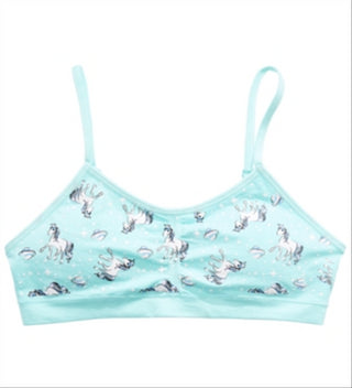 Maidenform Little & Big Girl's Unicorn Print Ruched Cropped Bra Blue Size Large