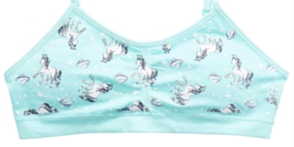 Maidenform Little &amp; Big Girl's Unicorn Print Sutiã Cropped Franzido Azul Tamanho Grande